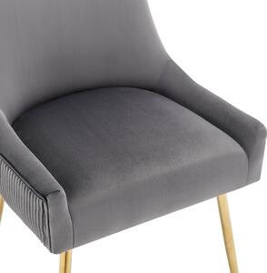 Set 2 sedie moderne in tessuto effetto velluto con Strisce Verticali e Seduta Imbottita, 54x57.5x86.5 cm, Grigio Scuro