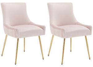 Set 2 sedie moderne in tessuto effetto velluto con Strisce Verticali e Seduta Imbottita, 54x57.5x86.5 cm, Rosa
