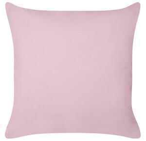 Set di 2 cuscini in tessuto rosa ricamati con motivo a cuoricini 45 x 45 cm morbida imbottitura Beliani