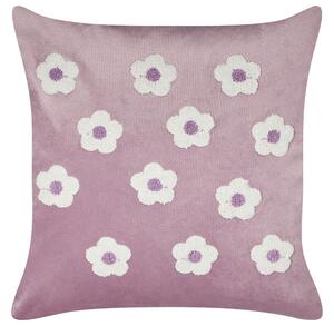 Set di 2 cuscini in velluto lilla ricamati con motivo a fiorellini 45 x 45 cm morbida imbottitura Beliani