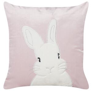 Set di 2 cuscini in velluto ricamati con motivo con coniglietto rosa 45 x 45 cm morbida imbottitura Beliani