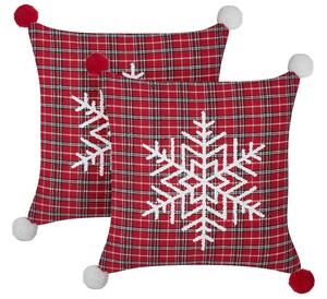 Set di 2 cuscini decorativi in tessuto poliestere rosso con motivo natalizio Tartan 45 x 45 cm Beliani