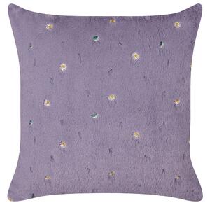 Set di 2 cuscini decorativi in tessuto poliestere shaggy viola con motivo floreale 45 x 45 cm Beliani