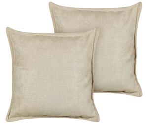 Set di 2 cuscini in cotone ricamati con motivo semplice beige 60 x 60 cm morbida imbottitura Beliani