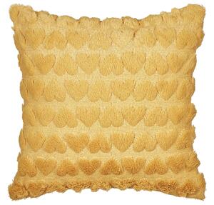 Set di 2 cuscini in poliestere ricamati con motivo a cuoricini giallo 45 x 45 cm morbida imbottitura Beliani