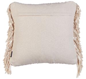 Set di 2 cuscini in cotone e macramè con motivo intrecciato e frange beige 45 x 45 cm stile boho elegante Beliani