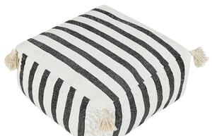 Cuscino da terra in cotone bianco e nero 45 x 45 x 20 cm con motivo a righe in tessuto quadrato Pouf da seduta Beliani