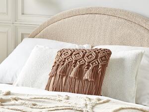 Set di 2 cuscini in cotone eacrame con motivo intrecciato marrone e frange 45 x 45 cm stile boho eleganti Beliani