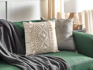 Set di 2 cuscini in cotone e macrame con motivo intrecciato e frange beige 45 x 45 cm stile boho elegante Beliani
