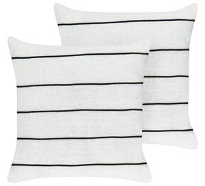 Set di 2 cuscini in lino e cotone con motivo a righe Bianco e nero 50 x 50 cm accessori salotto Beliani