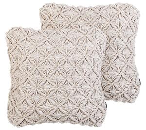 Set di 2 cuscini in cotone lavorato a maglia beige chiaro 45 x 45 cm Corda Boho Retro Decor Accessori Beliani