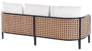 Set da giardino in metallo con divano 3 posti tavolino 2 poltrone Alluminio con cuscini idrorepellenti ad Intreccio viennese e schienale PE rattan Bianco sporco Beliani