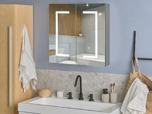 Specchio da bagno in vetro nero e legno con LED 60 x 60 cm Design moderno Beliani
