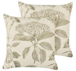 Set di 2 cuscini in cotone beige e verde fatti a mano con stampa floreale 45 x 45 cm motivo con fiori elegante Beliani