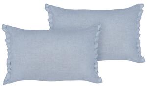 Set di 2 cuscini decorativi in lino blu chiaro 30 x 45 cm con balze e fiocchi Beliani