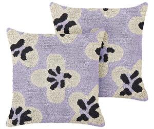 Set di 2 cuscini in cotone viola 45 x 45 cm decorativi con motivo floreale Beliani