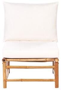 Set angolare da giardino modulare a 5 posti con divano e tavolino in bambù naturale e cuscini bianco crema esterno elegante Beliani