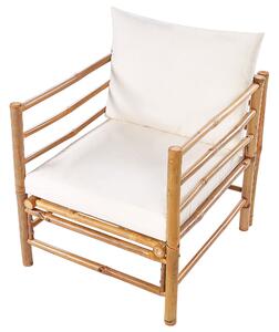 Set da giardino 6 posti composto da divano, poltrona e tavolino in bambù naturale con cuscini bianco sporco esterno elegante Beliani
