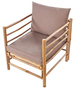 Poltrona in legno di bambù tortora con cuscini per sedile e schienale interni ed esterni giardino Beliani