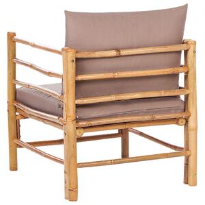 Set da giardino modulare con divano a 3 post 2 poltrone e tavolino in bambù naturale con cuscini tortora esterno elegante Beliani