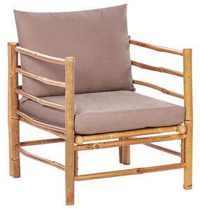 Set da giardino componibile composto da divano 2 posti 2 poltrone e tavolino in bambù naturale con cuscini tortora esterno elegante Beliani