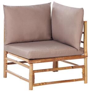 Set da giardino modulare con divani a 3 posti e a 2 posti e tavolino in bambù naturale con cuscini tortora esterno elegante Beliani