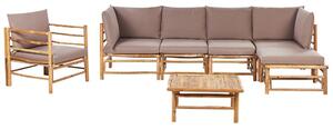 Set da giardino 6 posti composto da divano, poltrona e tavolino in bambù naturale con cuscini color tortora esterno elegante Beliani