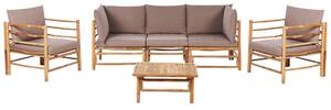 Set da giardino modulare con divano a 3 post 2 poltrone e tavolino in bambù naturale con cuscini tortora esterno elegante Beliani