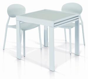 Tavolo ARSENAL in vetro e metallo di colore bianco allungabile 70×70 cm – 140×70 cm