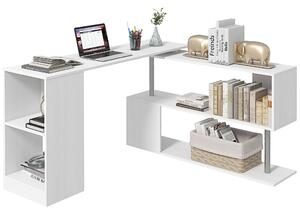 HOMCOM Scrivania Moderna, Angolare e Girevole con Libreria per PC, Camera o Ufficio, Tavolo da Pranzo in Truciolato Bianco, 140x120x78 cm|Aosom