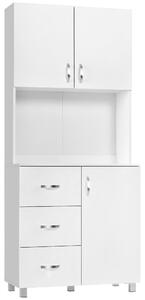HOMCOM Credenza Moderna in Legno Bianco con 2 Armadietti, Mensole Regolabili, 1 Ripiano Aperto e 3 Cassetti, 80x39.5x183.5cm|Aosom