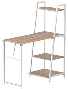 HOMCOM Scrivania con Libreria, 3 Ripiani, Scrivania Pieghevole con Ampio Pianoin Legno, Telaio in Metallo, Bianco e Rovere, 106x48x128cm|Aosom