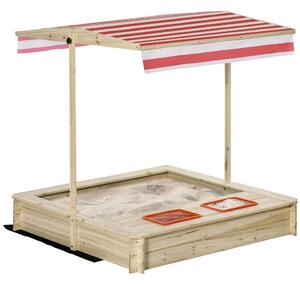 Outsunny Sabbiera per Bambini 3-8 Anni in Legno con Tettuccio Regolabile e Sedili, Gioco da Giardino con 2 Bacini|Aosom