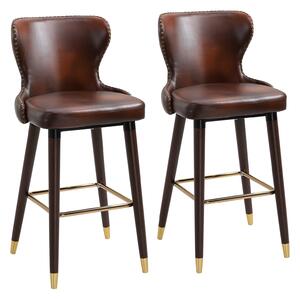 HOMCOM Sgabelli Alti da Bar con Schienale Ergonomico in Stile Industrial Set 2 Marrone e Oro Cucina, Bar, Ristorante|Aosom