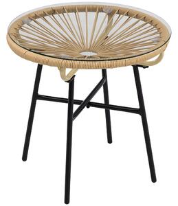 Outsunny Tavolino da Giardino Rattan PE e Vetro, Design Rotondo, Ideale per Balcone e Terrazza, Ø50x50cm - Beige|Aosom