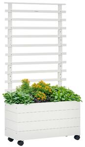 Outsunny Fioriera Verticale con 4 Ruote e Traliccio per Piante Rampicanti in Legno, 76x30x155cm, Bianco|Aosom