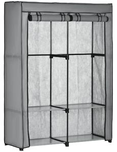 HOMCOM Armadio Guardaroba Portatile in Acciaio, Tessuto non Tessuto e PP, 4 Ripiani Aperti, 2 Appendini, Porta a Cerniera, 118x49x170cm Grigio | Aosom