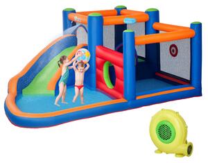 Outsunny Castello Gonfiabile per Bambini 3-8 Anni con Scivolo, Trampolino e Piscina, 380x340x170cm