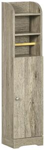 Kleankin Mobile Bagno moderno in Truciolato con 2Ripiani in3 posizioni e Armadietto a 2 livelli, incluso Portarotolo, 23x18x100cm, Grigio|Aosom Italy