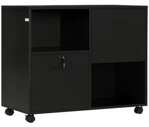 Vinsetto Mobile da Ufficio con 2 Cassetti Porta Documenti e Ripiani, Ruote con Blocco, 80x40x66cm, Nero|Aosom