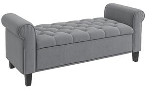 HOMCOM Panca Fondo Letto in Tessuto Vellutato con Spazio Portaoggetti e Braccioli, 126x48.5x57 cm, Grigio|Aosom
