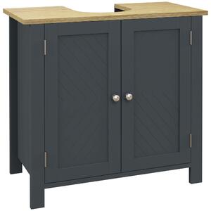 Kleankin Mobiletto Bagno Sottolavabo con Armatietto a 2 Ante e Ripiano Interno Regolabile, Grigio, 60x30x60cm | Aosom