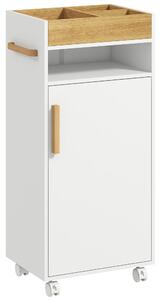 Kleankin Armadietto Bagno con Anta, Vassoio Superiore Rimovibile, 4 Ruote e Ripiani Interni Regolabili, in Legno, 40x30x88cm, Bianco | Aosom