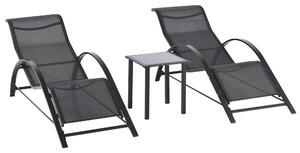 Outsunny Set 2 Lettini Prendisole e Tavolino con Ripiano, in Tessuto Traspirante e Metallo, 59x169x66 cm, Nero|Aosom