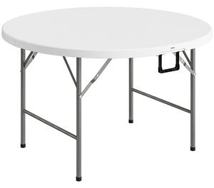 Outsunny Tavolo Pieghevole per Giardino e Campeggio, in Acciaio e HDPE, Ø122x73 cm, Grigio e Bianco|Aosom