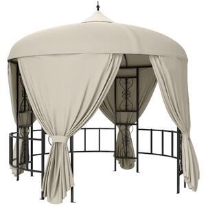 Outsunny Gazebo da Esterno Ø3m in Metallo con Rivestimento in PU Anti-UV, Gazebo da Giardino Rotondo con Tende, Beige|Aosom