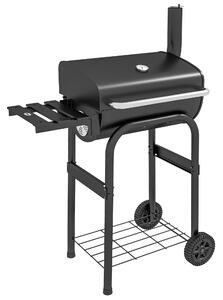 Outsunny Barbecue a Carbone con Coperchio, Termometro e Camino, Ripiani e Ruote, Nero|Aosom