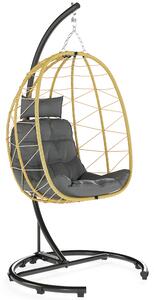 Outsunny Poltrona Sospesa e Pieghevole con Cuscini, in Acciaio e Rattan PE, 102x102x195 cm, Nera Grigia e Beige|Aosom