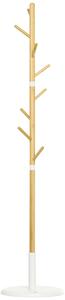 HOMCOM Albero Appendiabiti a 8 Ganci con Base Rotonda in Bambù, Legno e Metallo, Ø37.8x175.6 cm, color Legno e Metallo