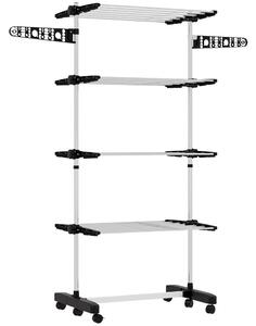 HOMCOM Stendino Verticale con 4 Ripiani Regolabili, in Acciaio e Plastica, 142x55x172 cm, Nero e Argento